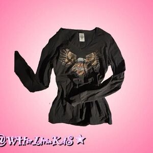Harley-Davidson Women's Black Long Sleeve Tee with Gold Graphic